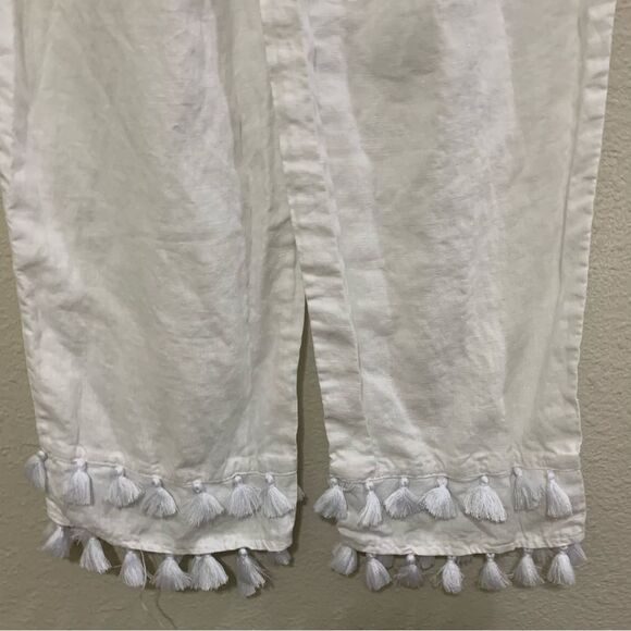 RACHEL ZOE Linen Pants Women’s Medium White Elastic Waist Double Row Tassels. - Picture 5 of 12